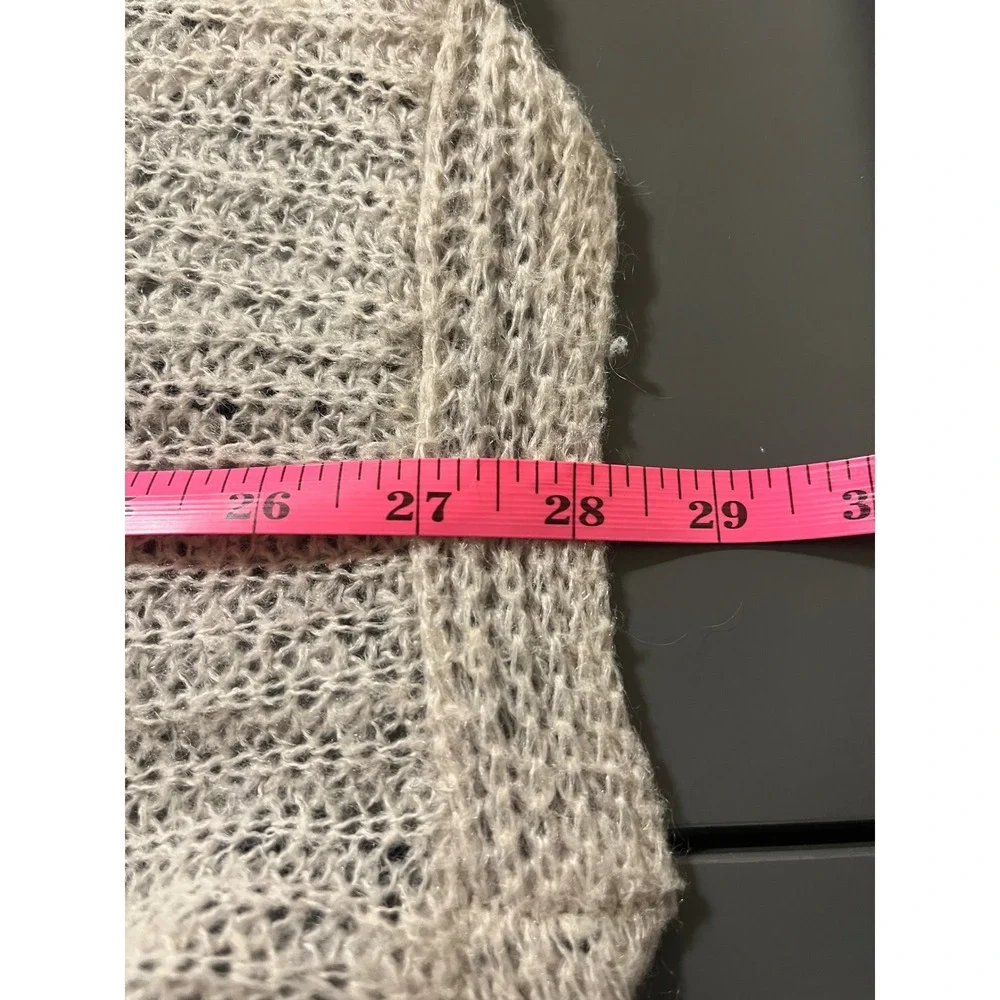 Mohair Blend Womens Cardigan Sweater Beige Knit Open Front‎ Pockets Oversized XS